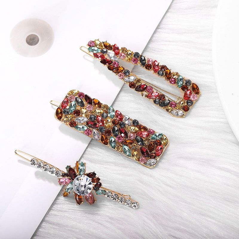 Temperament color diamond flower hairpin