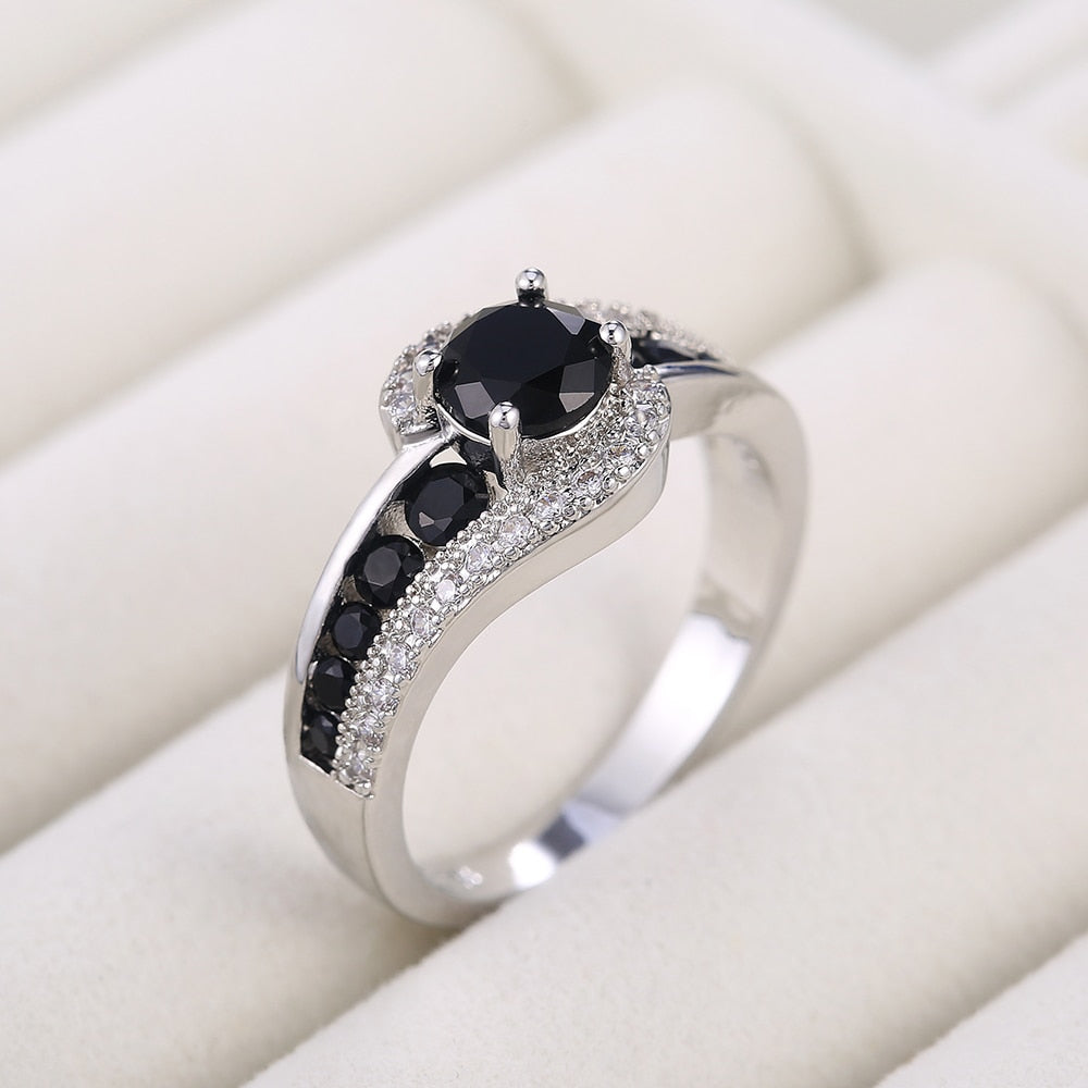 Handify Special-interest Black Stone Women Wedding Ring Dazzling Crystal Zircon Delicate Gift Top Quality Female Classic Jewelry