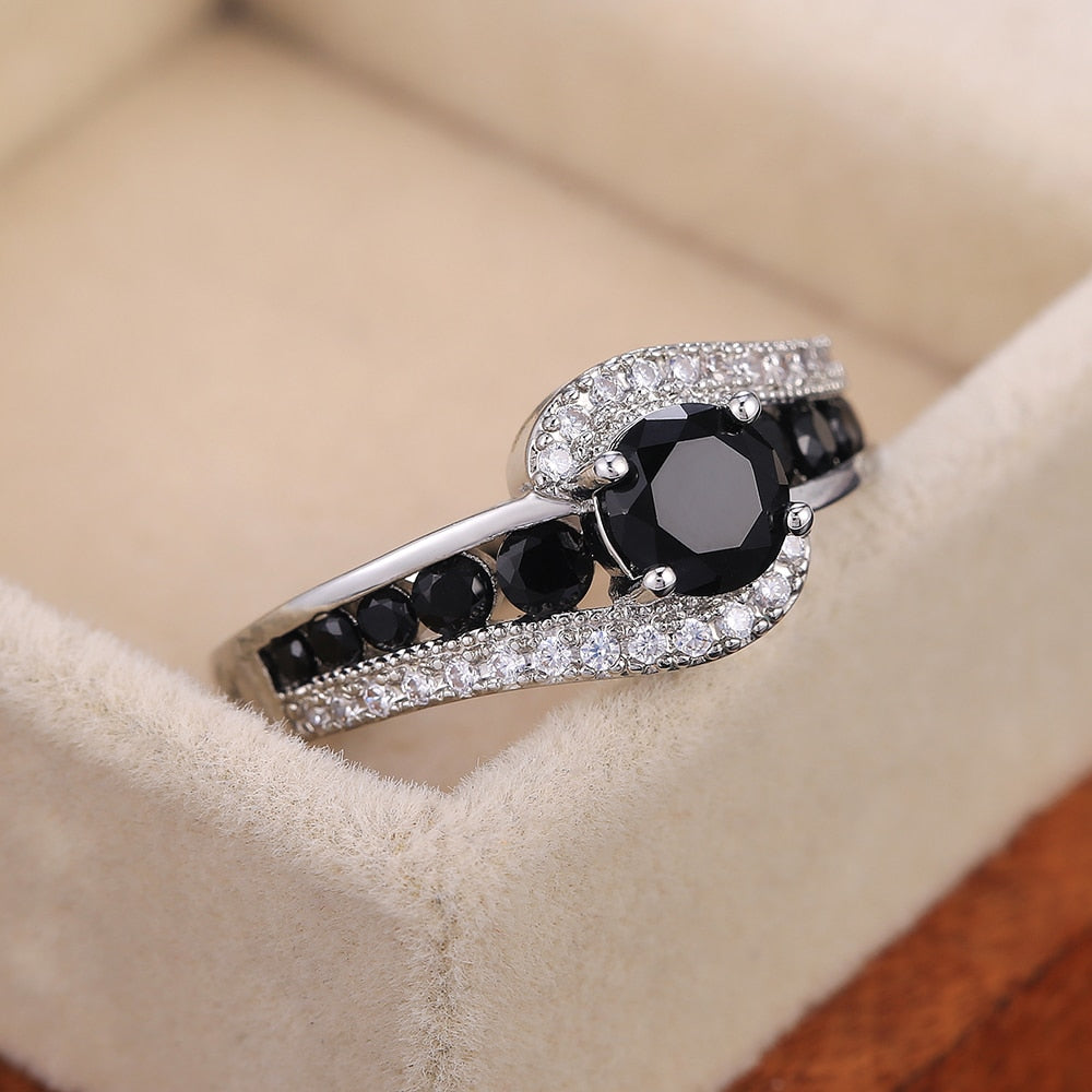 Handify Special-interest Black Stone Women Wedding Ring Dazzling Crystal Zircon Delicate Gift Top Quality Female Classic Jewelry