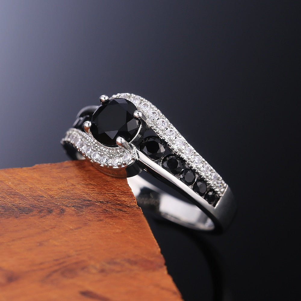 Handify Special-interest Black Stone Women Wedding Ring Dazzling Crystal Zircon Delicate Gift Top Quality Female Classic Jewelry