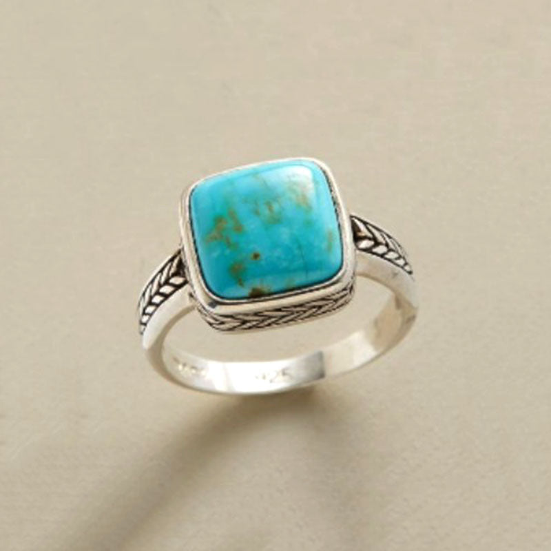 Vintage Inlaid Square Turquoise Ring Accessories