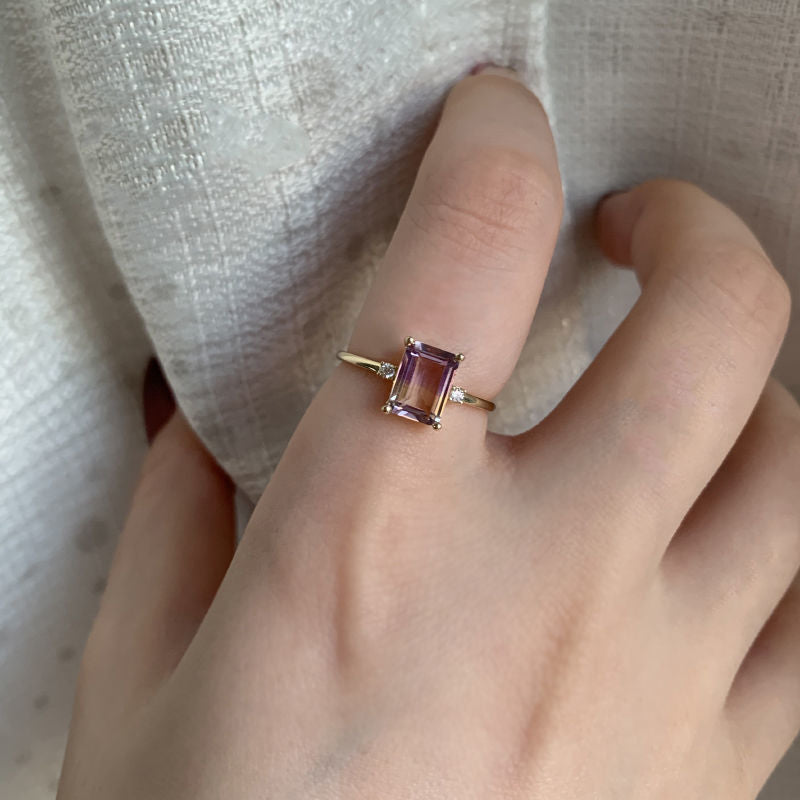 Golden Purple Topaz Simple Ring For Women And Japan