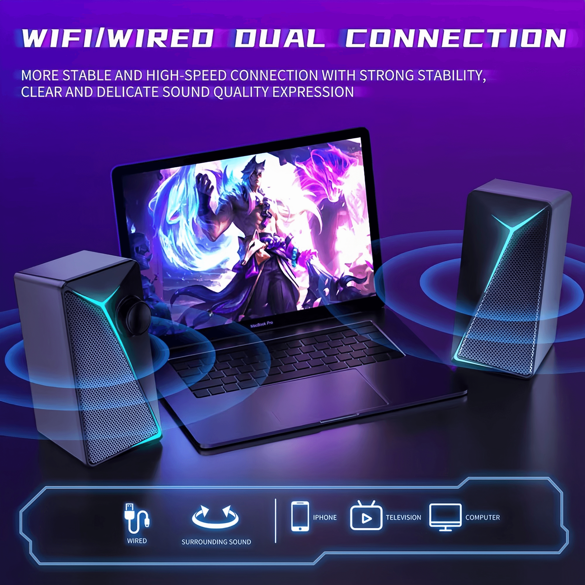 COOMAER Altavoz para juegos con sonido envolvente ligero y rítmico ABS 3,5MM AUX Conexión multidispositivo