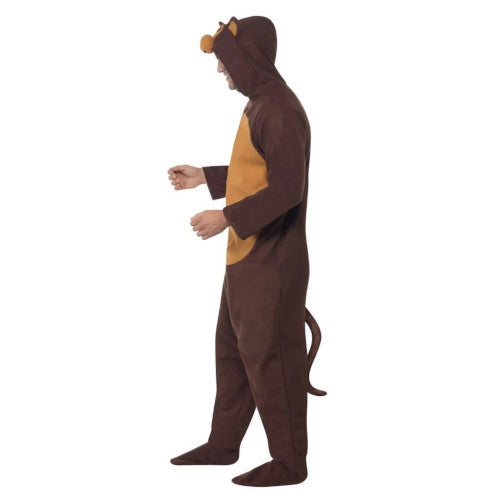 New Brown Fuzzy Monkey Unisex Hooded Jumpsuit Animal Costume