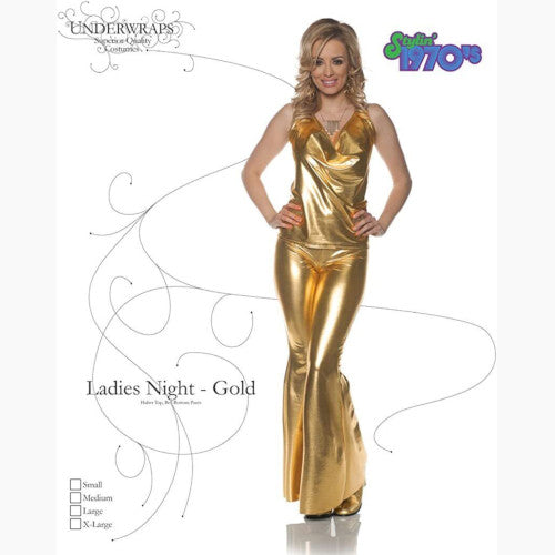 Gold Ladies Night Costume Womens 70s Disco Bell Bottoms Halloween