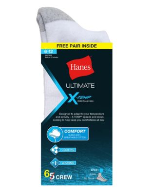 Hanes Ultimate?? X-Temp Mens Crew Socks White 6-Pack (Includes 1 Free Bonus Pair)-U10/6
