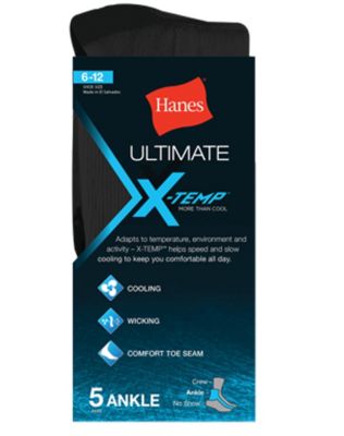 Hanes Mens Ultimate X-Temp Ankle Socks - Black-U16/5