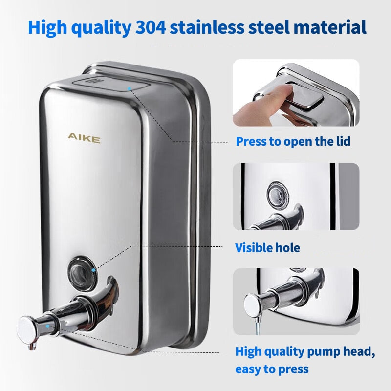 AIKE Stainless Steel Manual Soap Dispenser Pumps Liquid Soap