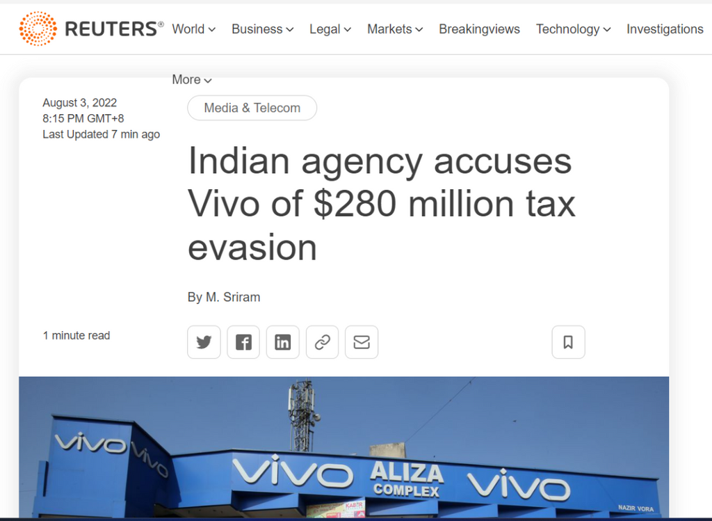 India accuses vivo of tax evasion of Rs 221 crore