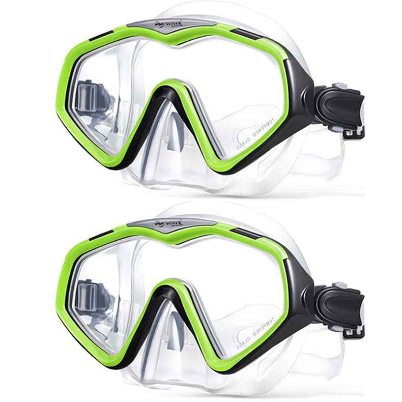 Wave 2 PCS Adult Tempered Glass Silicone Diving Mask Snorkeling Goggles
