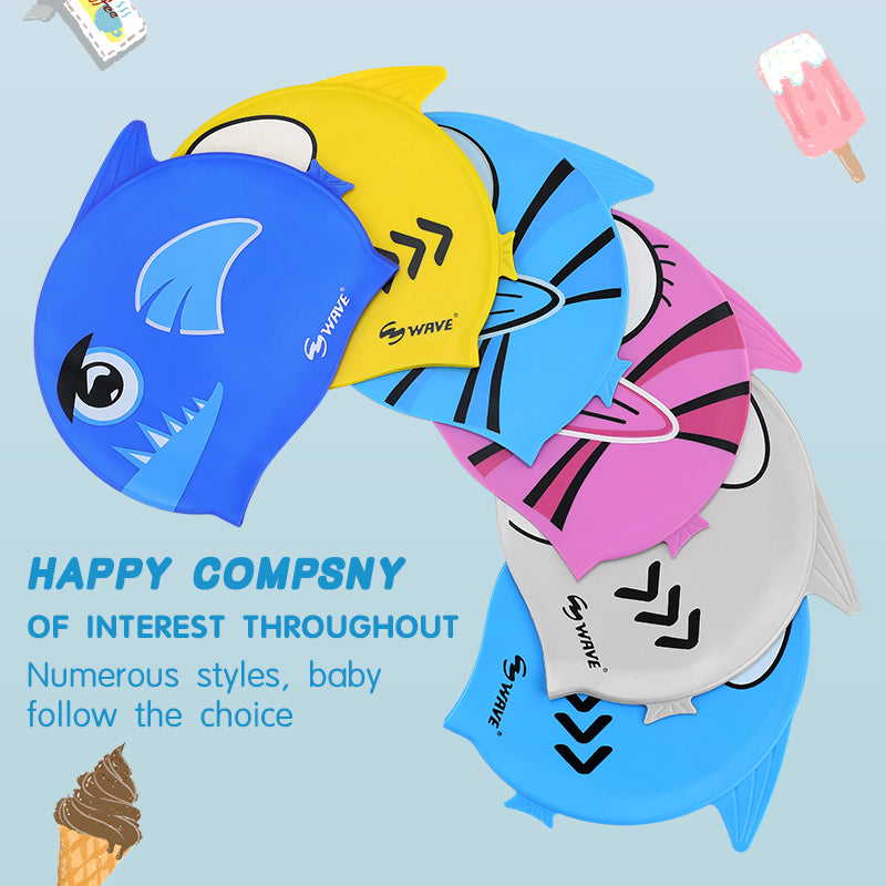 Wave Sport Kids Cartoon Shark Fish Swimming Caps