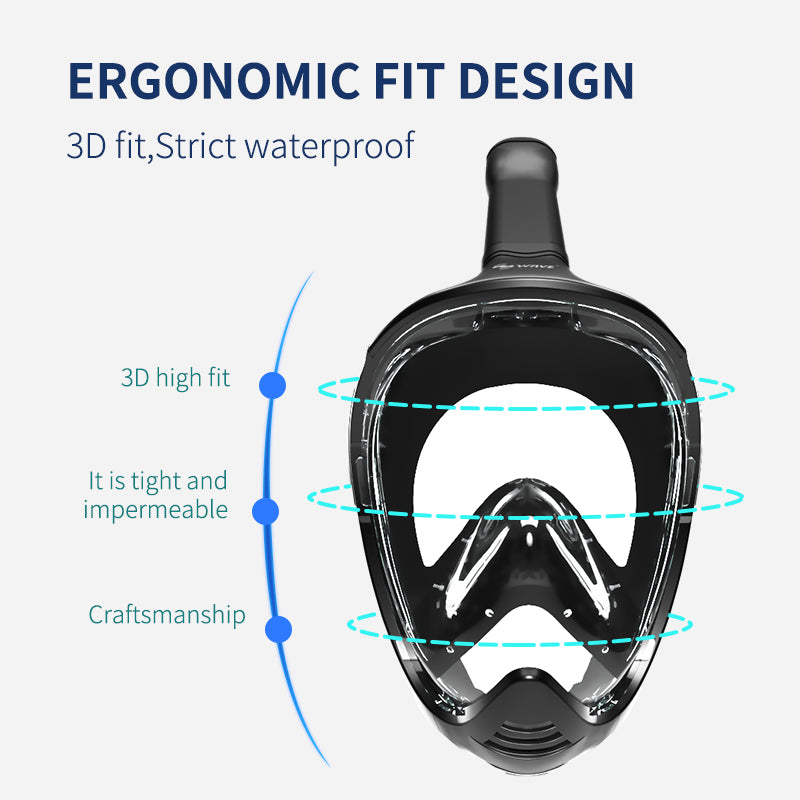 Wave Snorkeling Full Face Snorkel Mask Dry Top System 180 Degree View Anti-Fogging Diving Mask