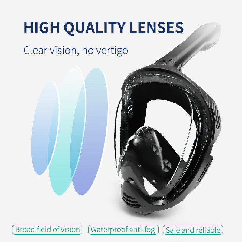 Wave Snorkeling Full Face Snorkel Mask Dry Top System 180 Degree View Anti-Fogging Diving Mask