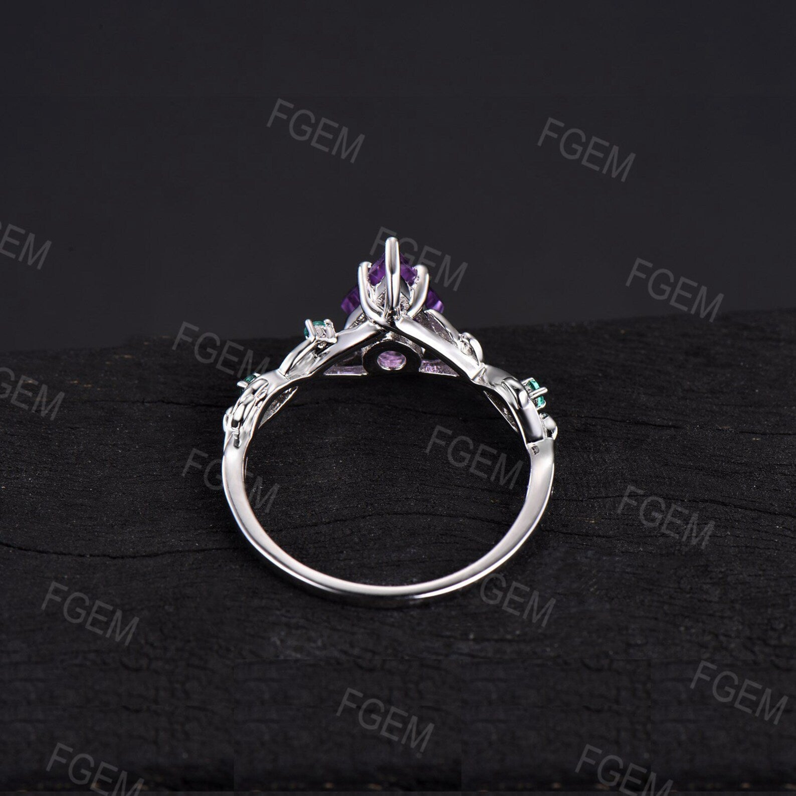 Coffin Shaped Alexandrite Ring Unique Nature Inspired Engagement Ring Rose Gold June Birthstone Ring For Women Unique Promise Wedding Ring