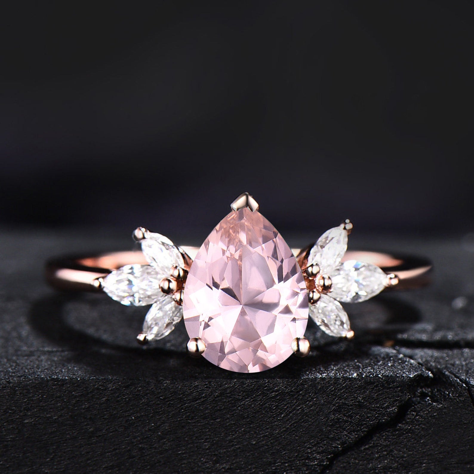 Pear Cut Morganite Engagement Ring Sterling Silver Pink Morganite Gemstone Wedding Ring Women Promise Birthday Anniversary Gift for Her