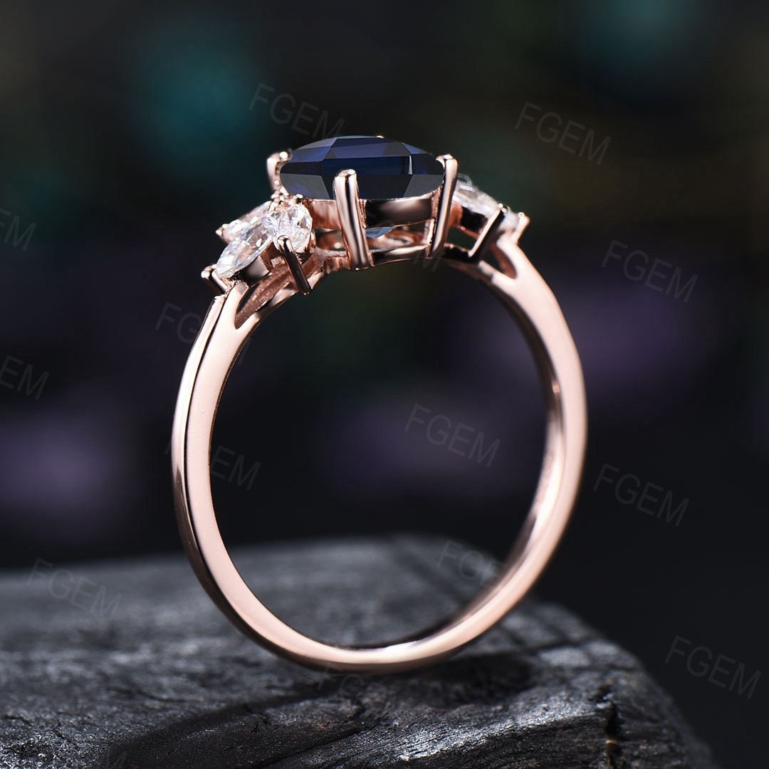 Sterling Silver 1.5CT Oval Blue Sapphire Cluster Promise Ring Vintage Blue Wedding Ring September Birthstone Gift Unique Blue Gemstone Ring