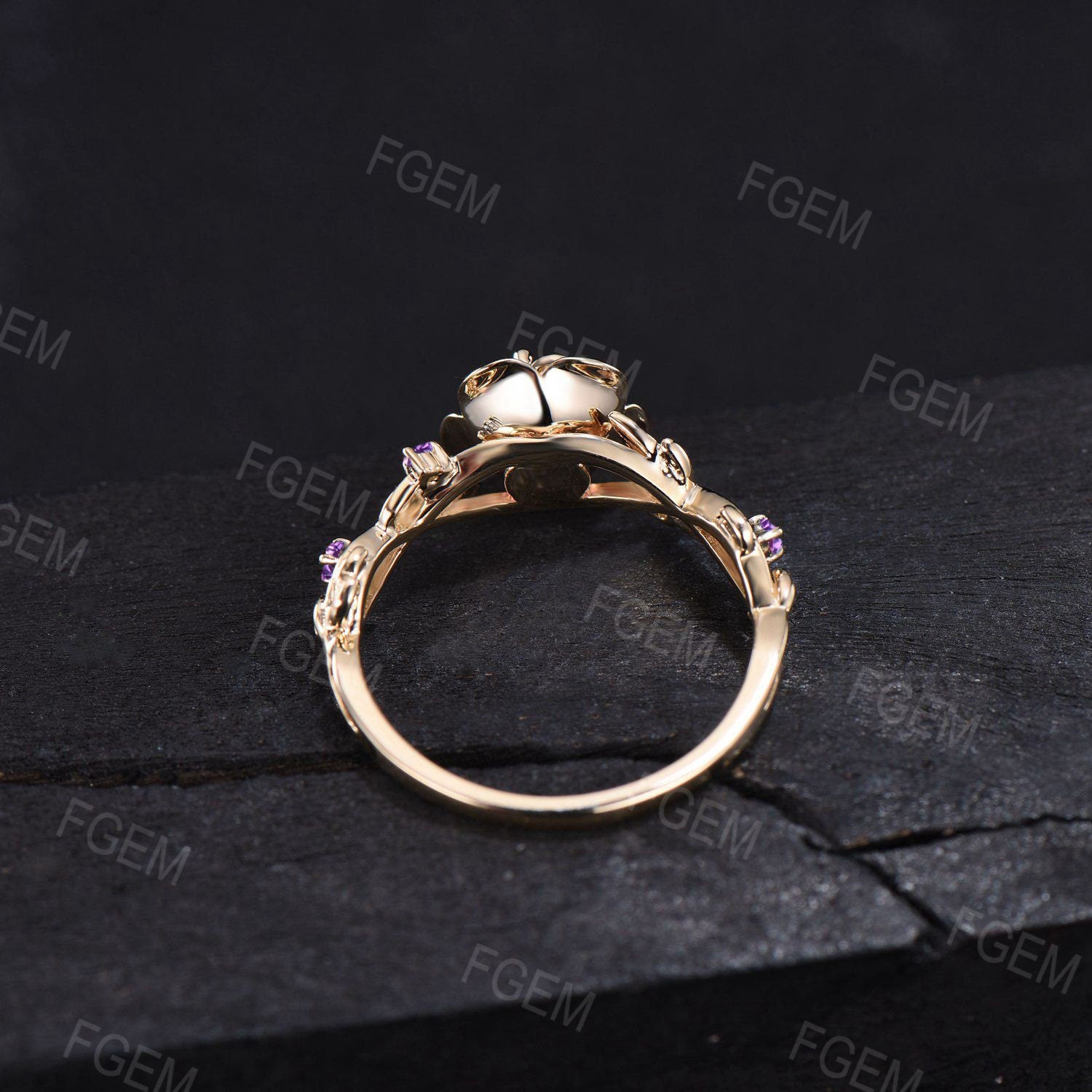 Gold Floral Engagement Ring 5mm Round Cut White Opal Twist Wedding Ring Nature Inspired Leaf Opal Jewelry Rose Flower Amethyst Promise Ring