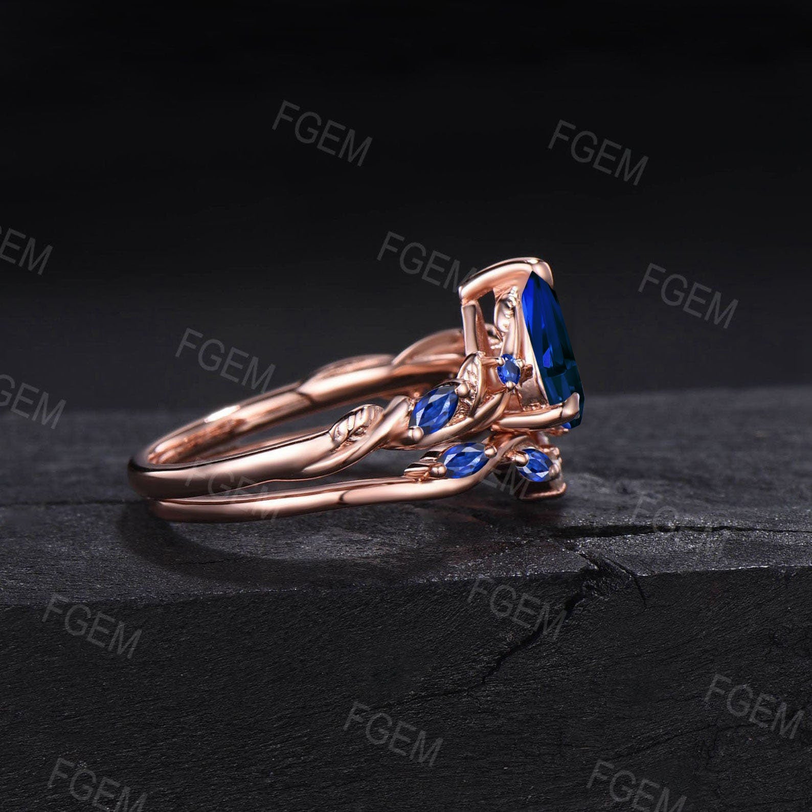 Twig Vine Natural Lapis Lazuli Engagement Ring Set Vintage Pear Cut Lapis Gold Ring Blue Sapphire Promise Rings Antique Noble Gift for Women