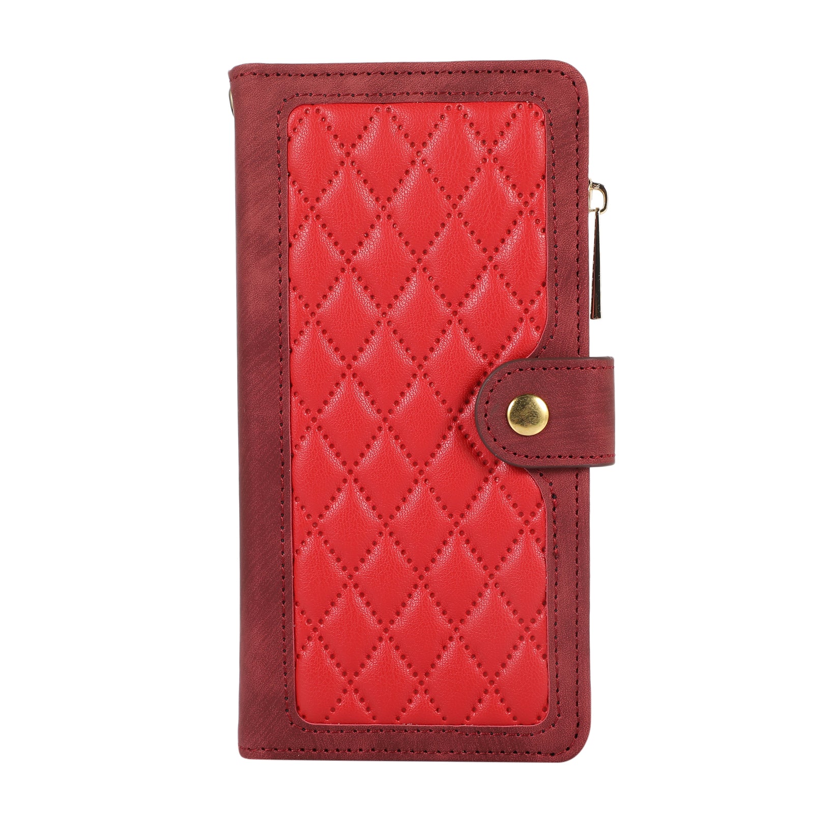 Rhombus Wallet Purse Handbag Red Leather Phone Cover - For Samsung Galaxy S24 Ultra