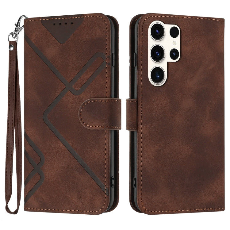 Line Pattern Skin Feel Leather Flip Phone Case - For Samsung Galaxy S23 Ultra