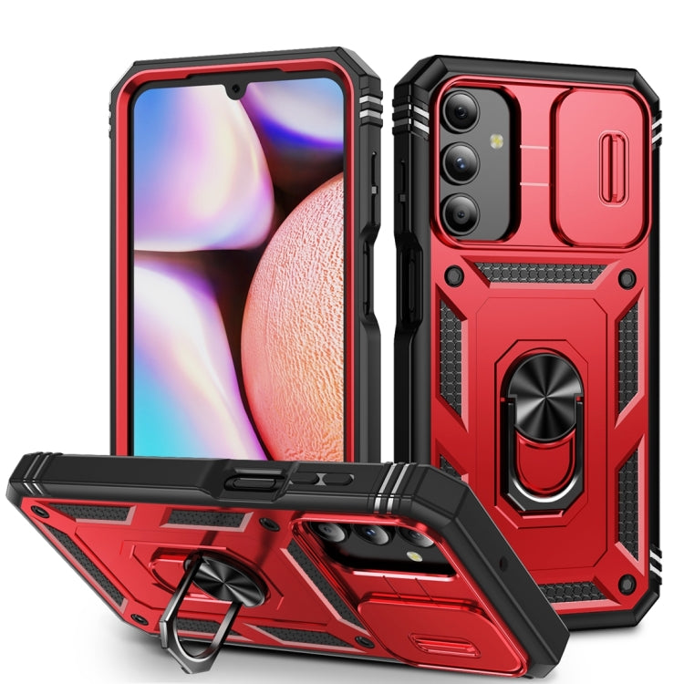 Sliding Camshield TPU + PC Red/Black Phone Case with Holder - For Samsung Galaxy A15