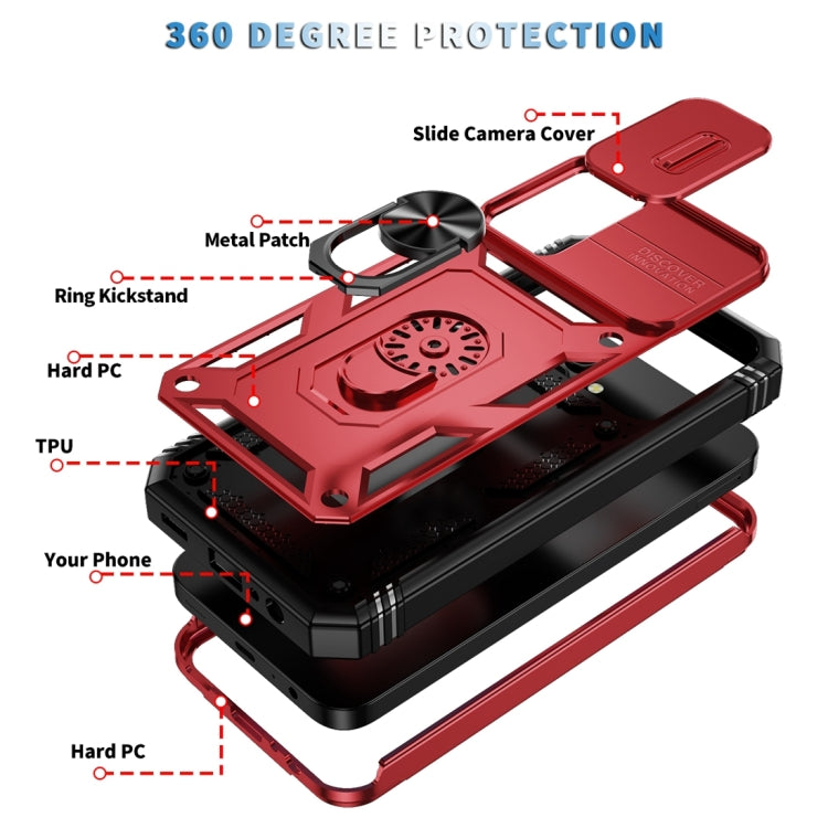 Sliding Camshield TPU + PC Red/Black Phone Case with Holder - For Samsung Galaxy A15