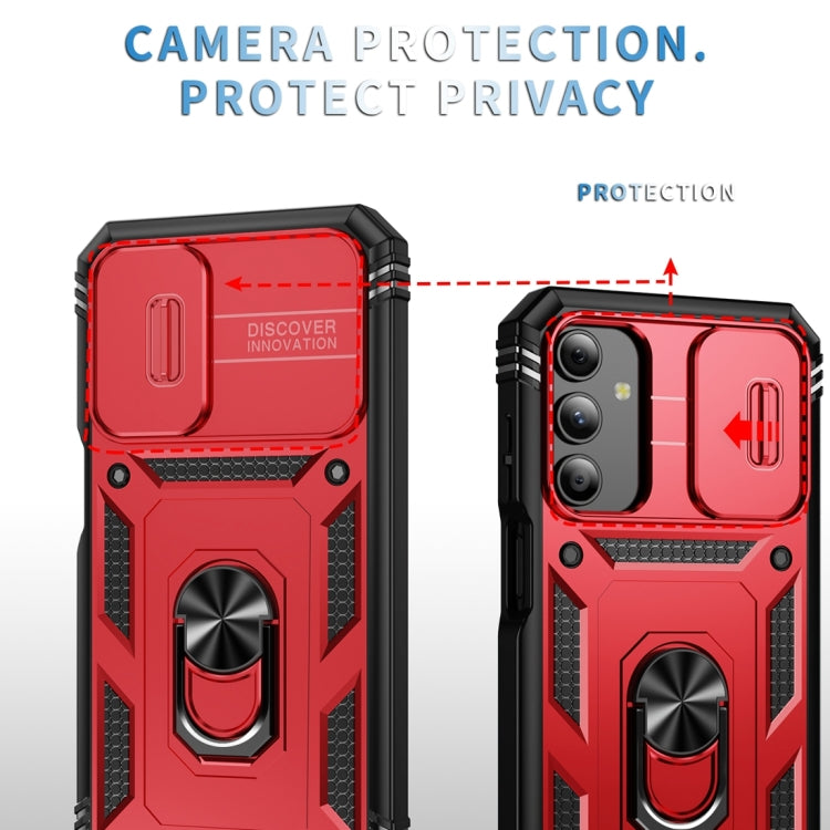 Sliding Camshield TPU + PC Red/Black Phone Case with Holder - For Samsung Galaxy A15