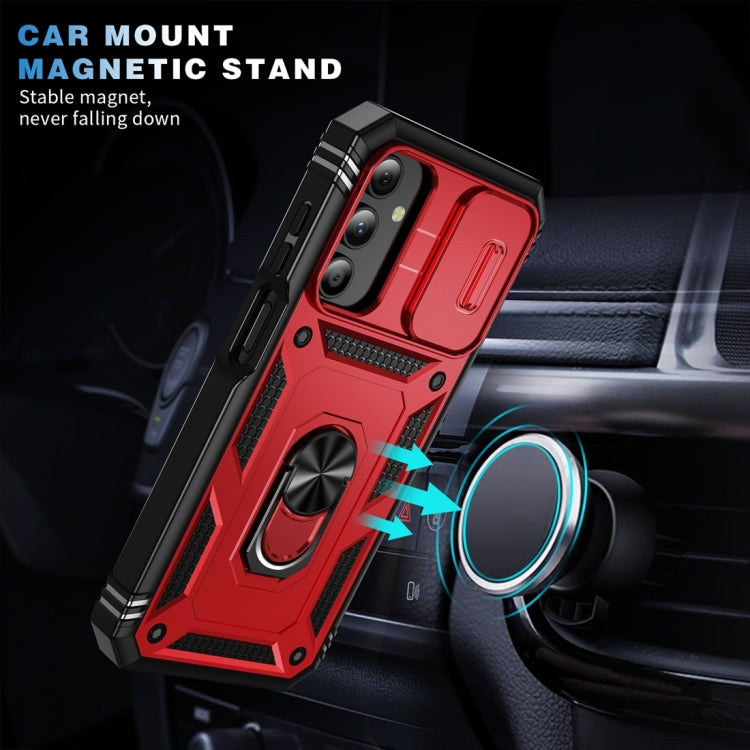 Sliding Camshield TPU + PC Red/Black Phone Case with Holder - For Samsung Galaxy A15