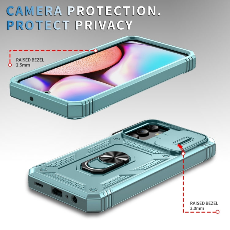Sliding Camshield TPU + PC Green Phone Case with Holder - For Samsung Galaxy A15