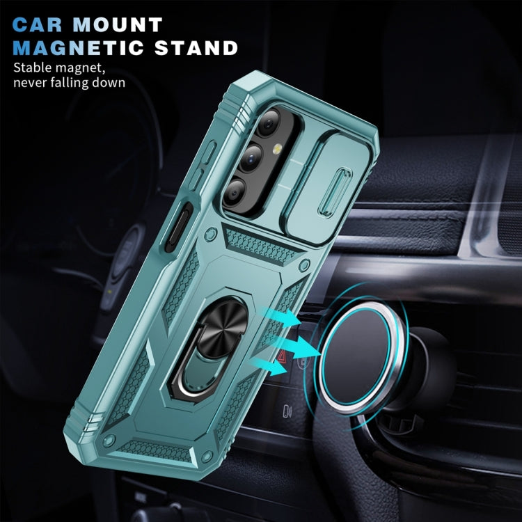 Sliding Camshield TPU + PC Green Phone Case with Holder - For Samsung Galaxy A15