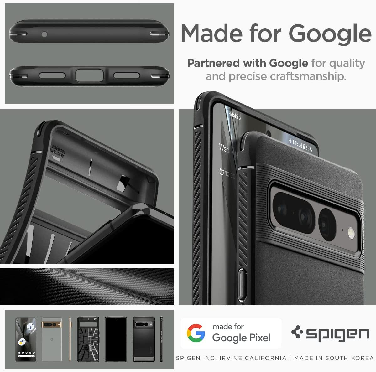 Spigen Rugged Armor Matte Black Case - For Google Pixel 7 Pro