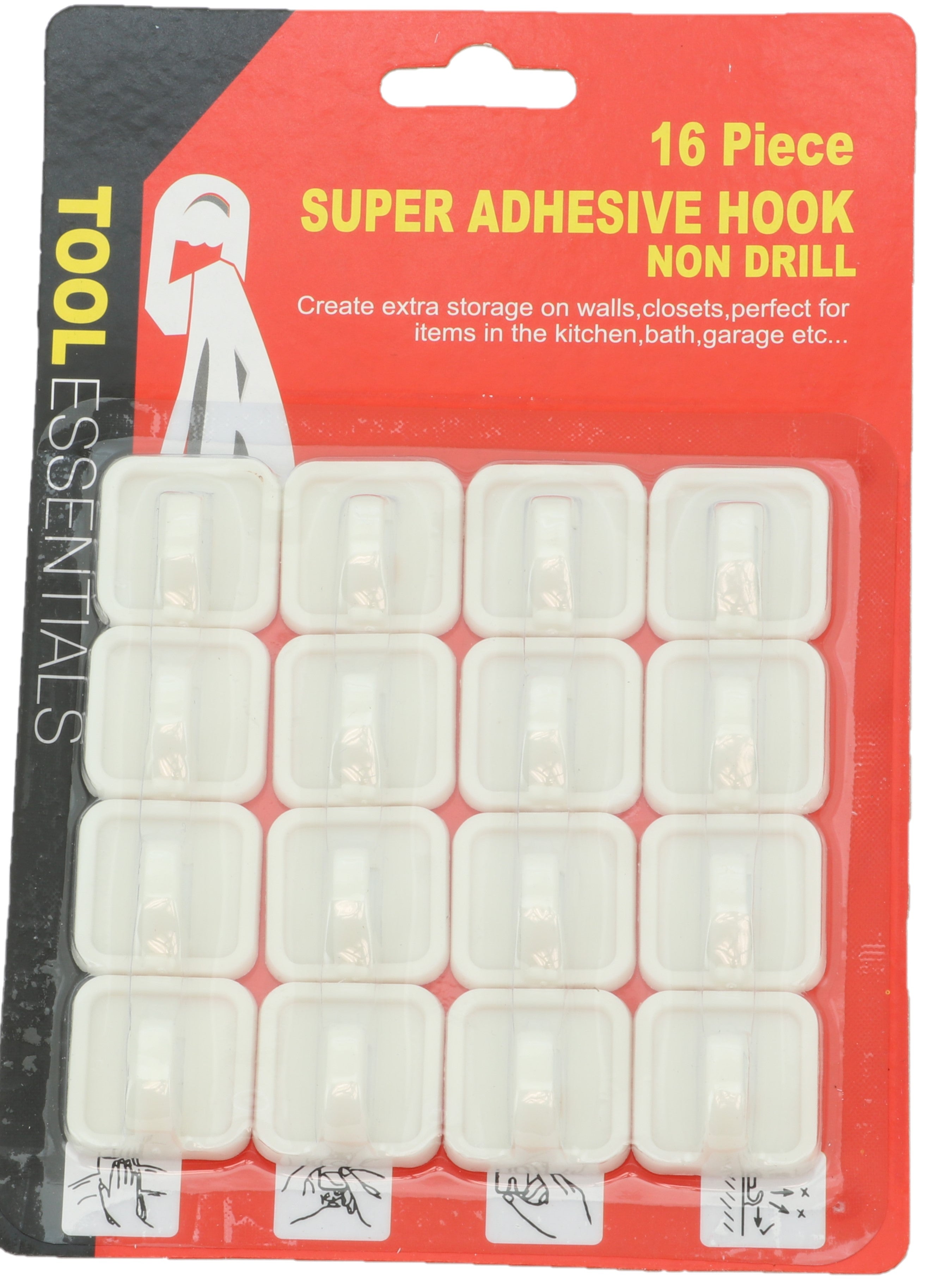 16pc Plastic Hooks with Self Adhesive No Tools Required