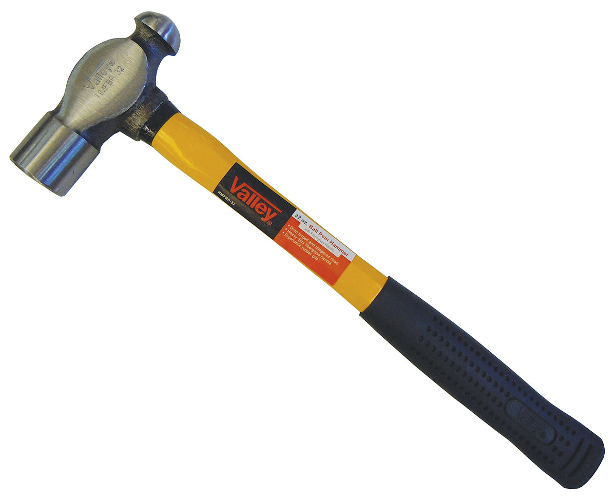 32oz Ball Peen Hammer with Fiberglass Handle & Rubber Grip