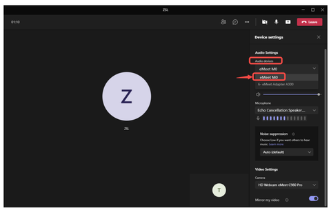 Choose EMEET M0 as Audio devices