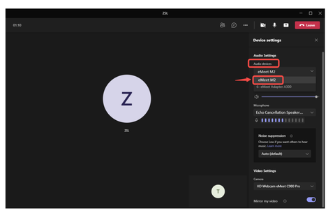 Choose EMEET M2 as Audio devices