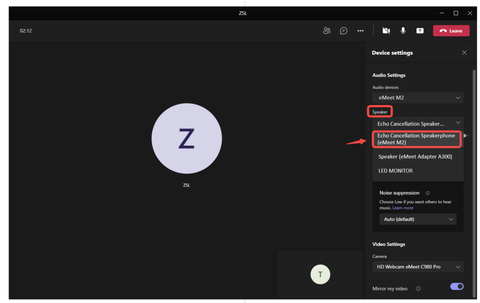 Choose Speakerphone M2 as Audio devices