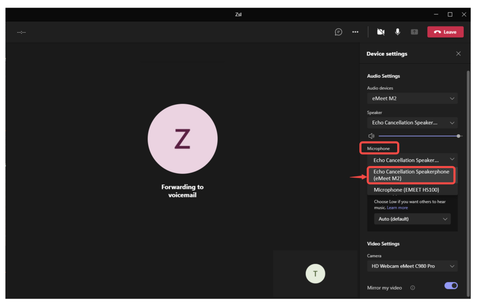 Choose Speakerphone M2 as Audio devices