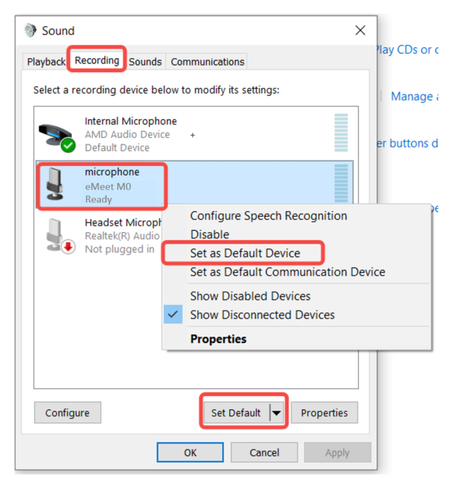 Set M0 as the default microphone