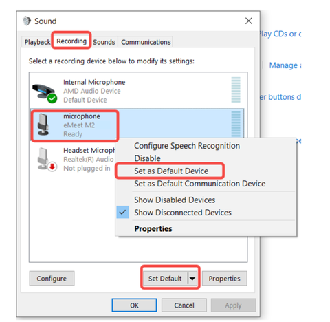 Set M2 as the default microphone