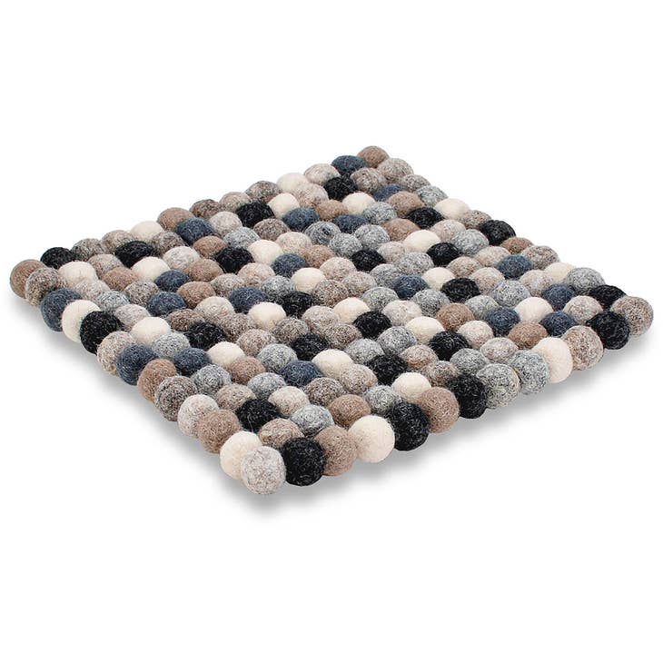 Trivet: Natural Square Pom-Pom Wool Felted Trivet