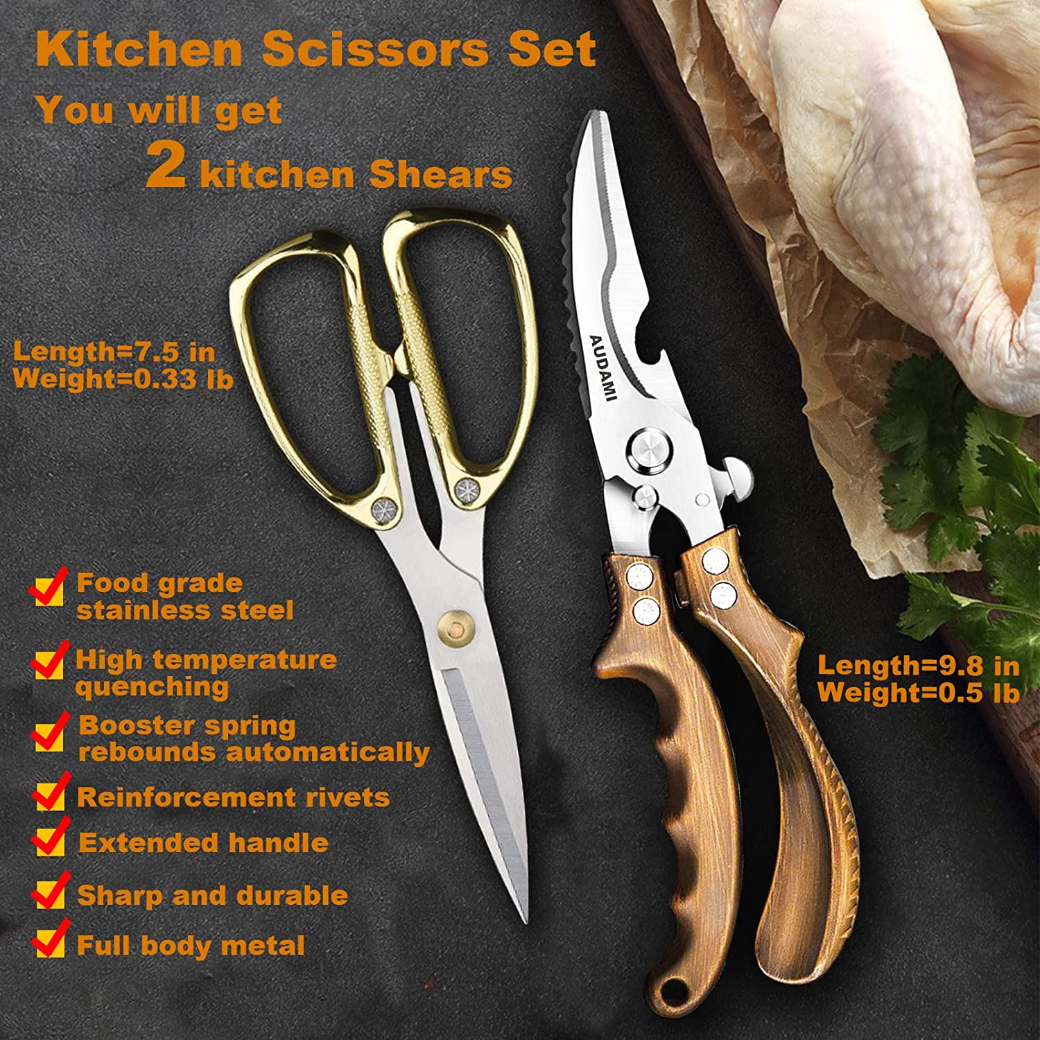 Kitchen Shears Heavy Duty Kitchen Scissors Set 2-Pack,Poultry Shears Heavy Duty Professional