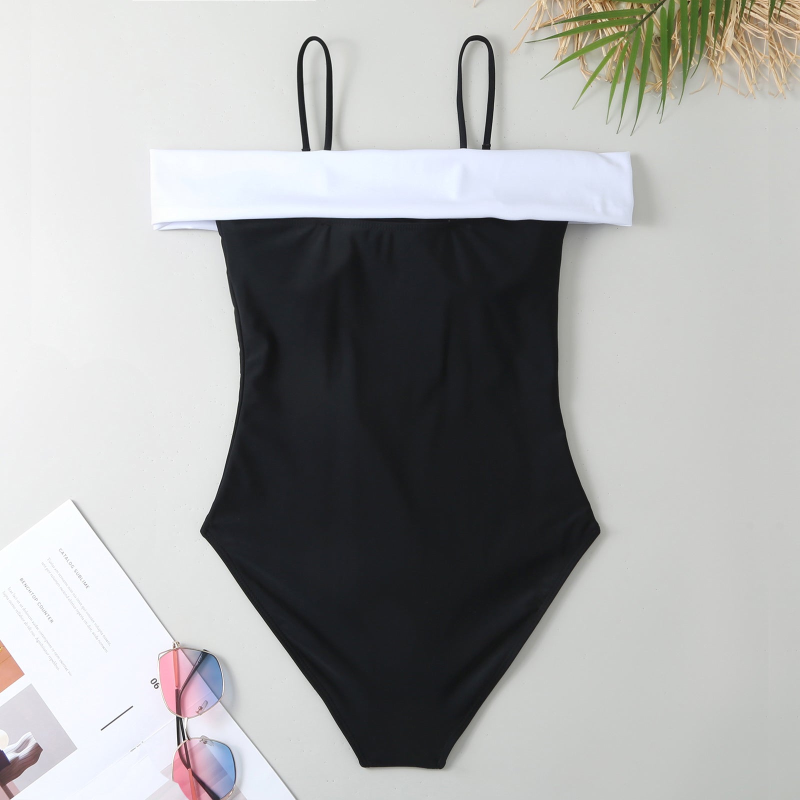 Summer Outfits | Classic Black and White Off Shoulder One Piece Swimsuit