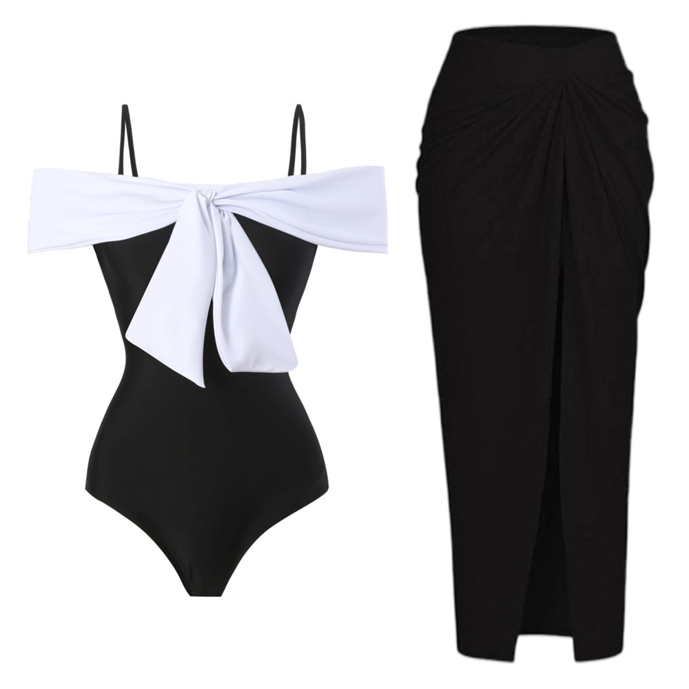 Summer Outfits | Classic Black and White Off Shoulder One Piece Swimsuit