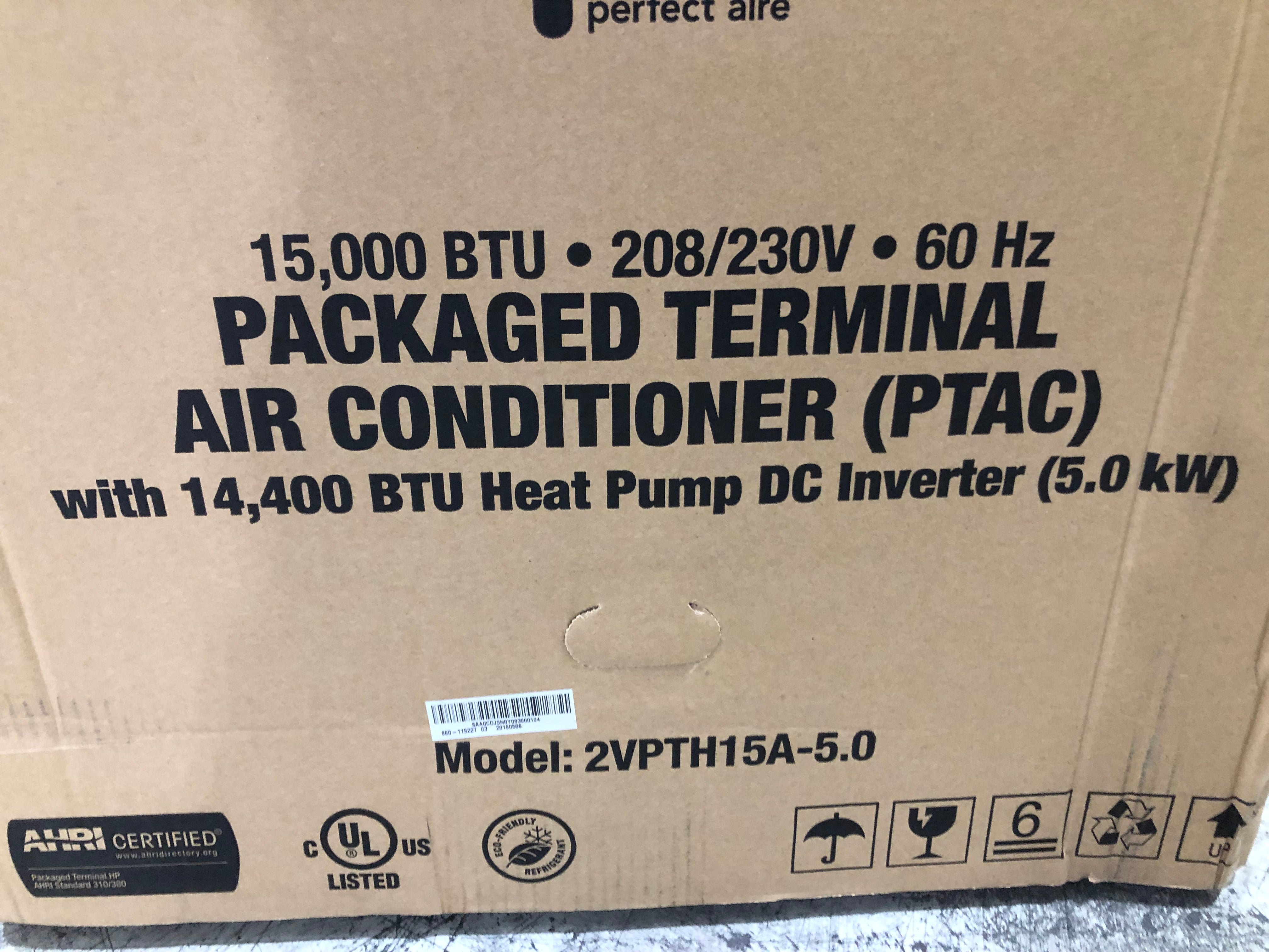 15,000 BTU DC INVERTER PTAC HEAT PUMP WITH 5.0 KW HEAT 208-230/60/1 R-410A