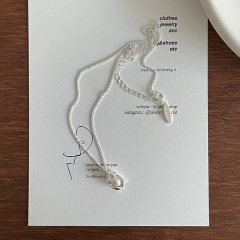 【TATIANA】(Silver925) Fresh Water Pearl Ribbon Necklace Cultured Pearl & White Lab-Created Sapphire Bow Necklace