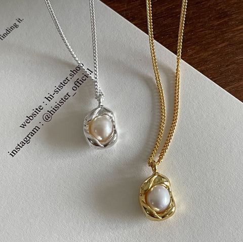 【TATIANA】(Silver925) Fresh Water Pearl Ribbon Necklace MUSINSA | TATIANA (Silver 925) Freshwater Pearl Ribbon