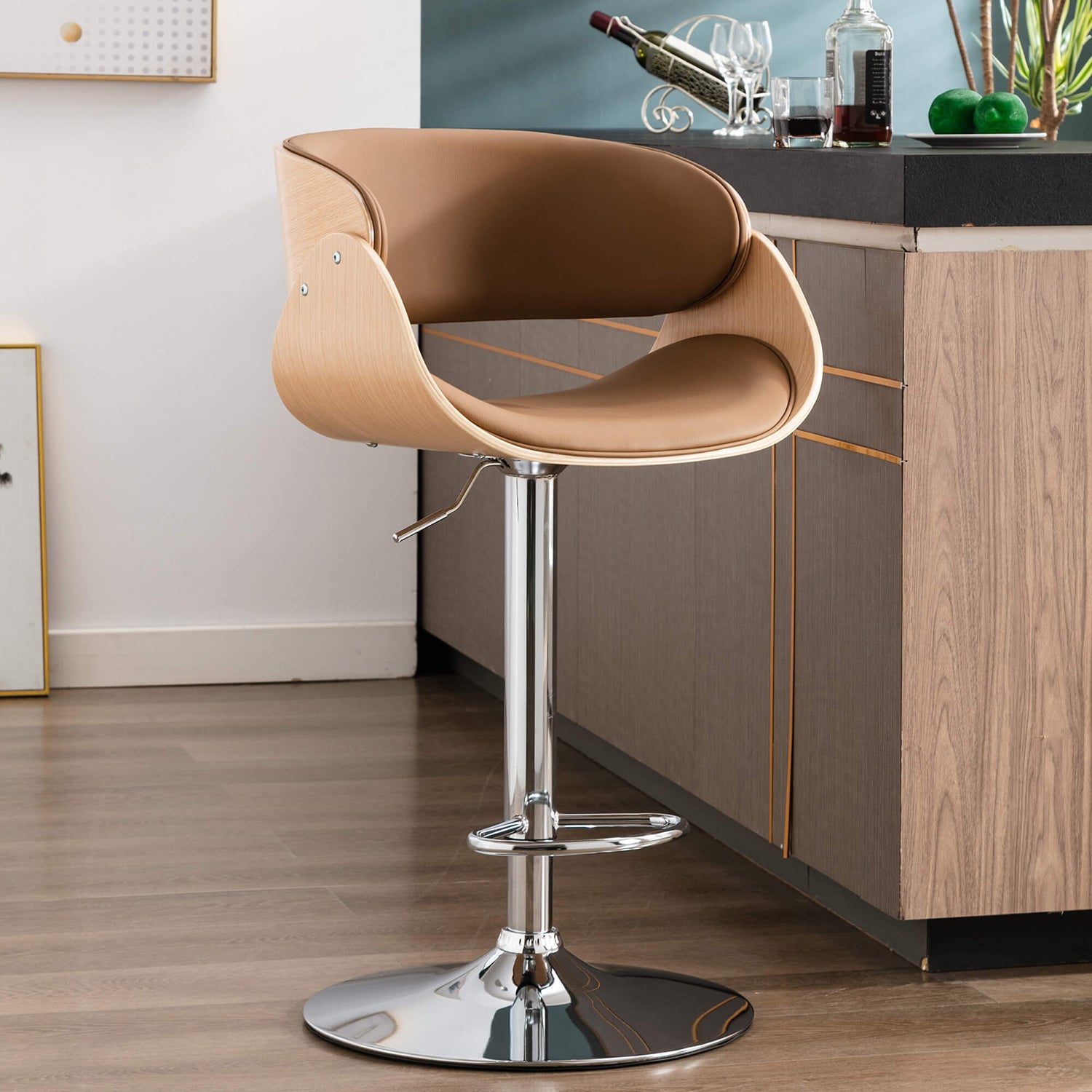 Arran swivel kitchen breakfast bar stool counter high chair Black leather with backs | Lemroe