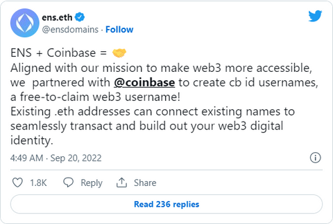 Coinbase is Giving Away ENS Usernames to Make Crypto Wallet Transfer Easier