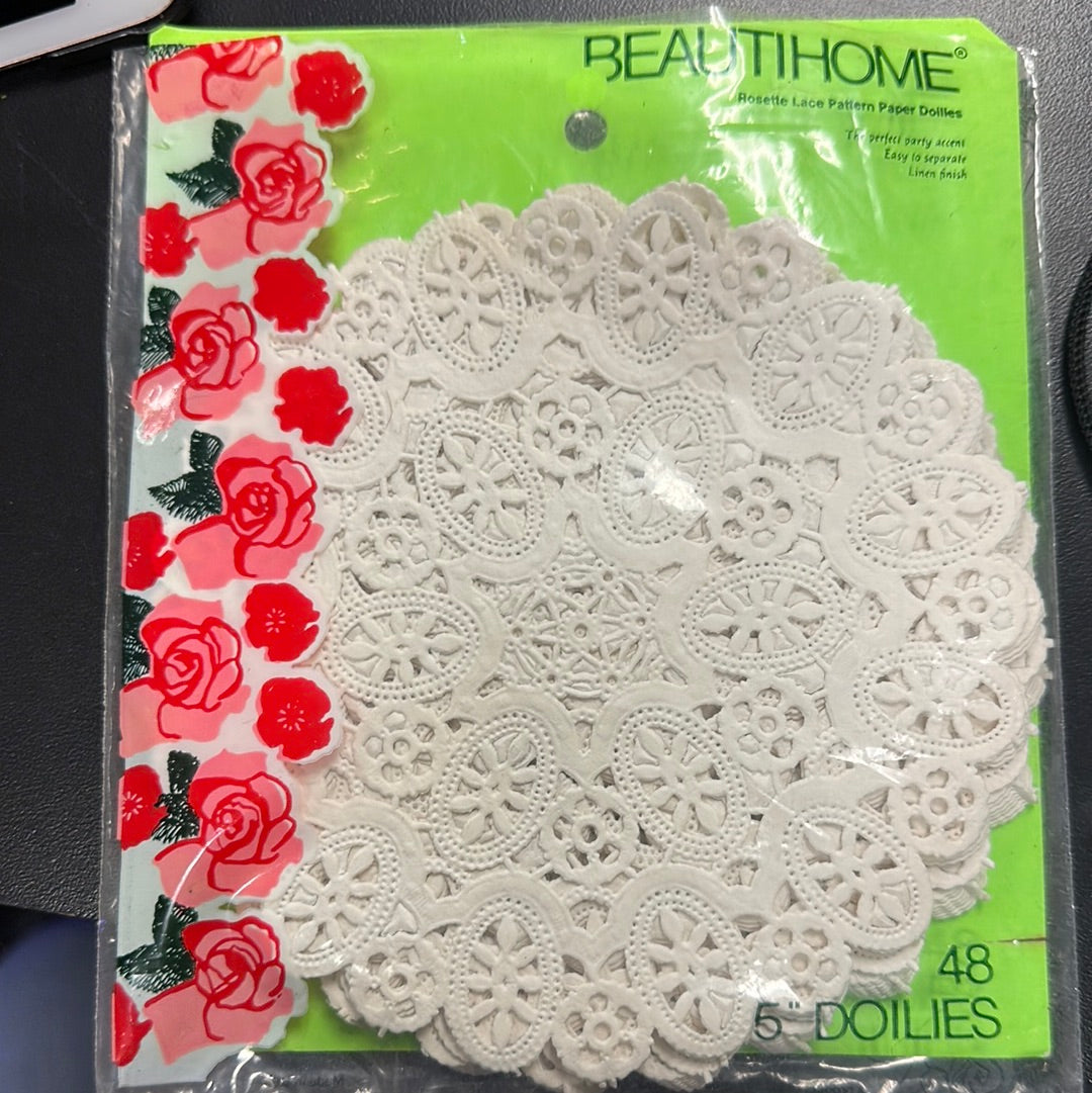 Vintage Beautihome Rosette Lace Pattern 5 Inch Doilies 48 Count