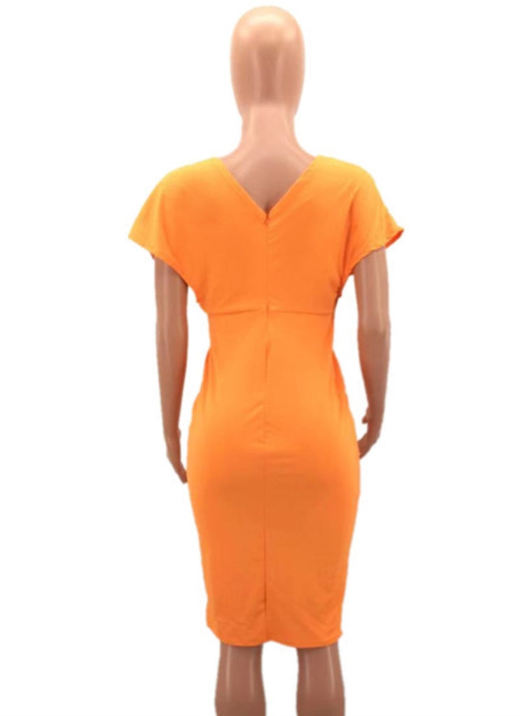 BamBam Autumn Orange Beaded V-Neck Midi Cocktail Dress - BamBam